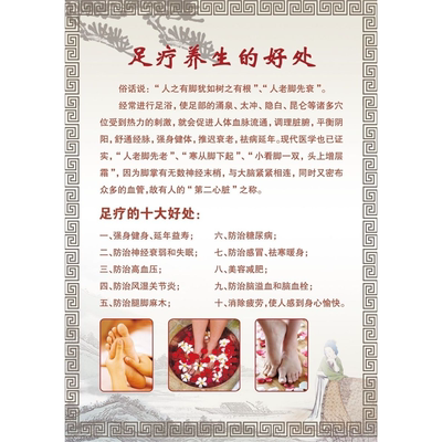 足部反射区挂图足底足疗按摩好处图片经络穴位图墙贴中医养生海报