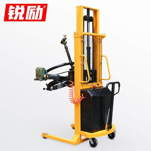 锐励电动油桶升高翻转车半电动油桶倒料车带称重圆桶装卸堆高车