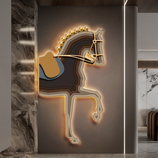 现代轻奢风玄关装饰画马到成功高级感玄幻壁画客厅走廊led灯挂画