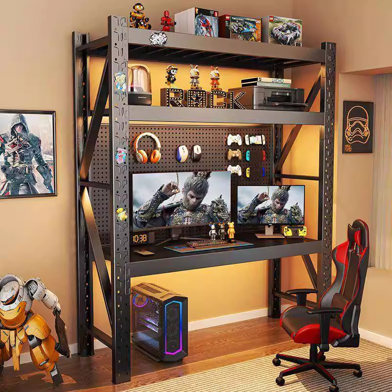 货架电脑桌升降电竞书桌子快递出租屋家用床边工作台收纳置物架子