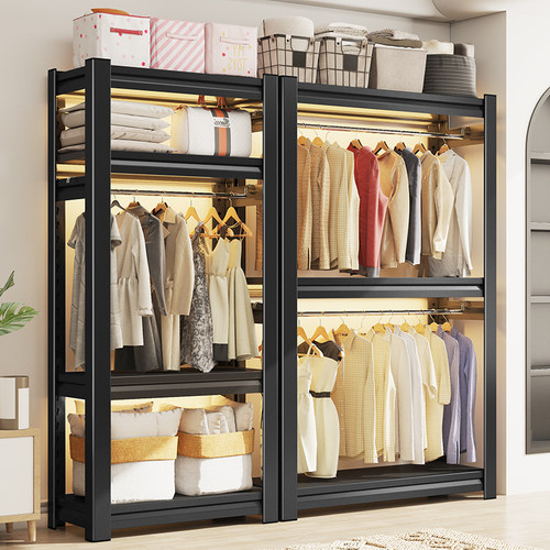 货架衣柜家用置物架开放式简易组装挂衣架阳台收纳架钢制仓储物架
