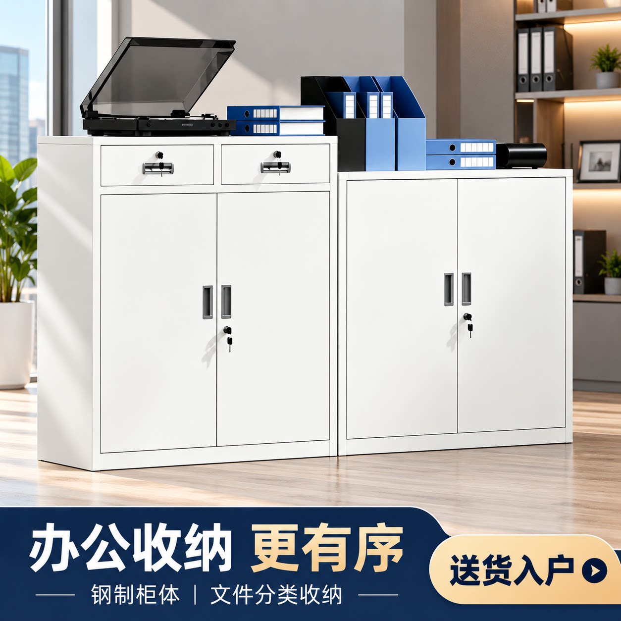 办公铁皮矮柜文件柜带锁抽屉收纳储物柜阳台小型工具柜子打印机柜