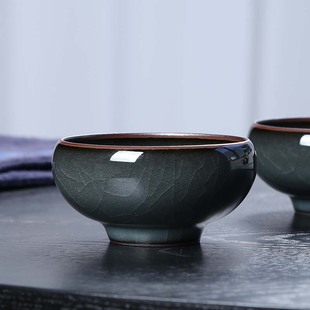 功夫茶杯单杯青瓷茶具品茗杯家用哥窑铁胎冰裂茶盏陶瓷主人杯