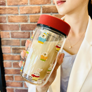 网红双层隔热玻璃杯泡茶杯个人专用水杯家用 设计感杯子女便携夏季