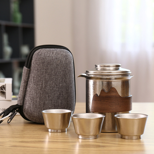 双层茶杯茶壶户外功夫茶套装 纯钛旅行茶具快客杯便携式 钛杯随手泡