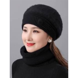 帽子遮白发的头饰新款老人女秋冬天贝雷帽保暖洋气中老年人妈妈针