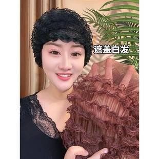帽子遮白发的头饰新款夏季女薄款透气中老年妈妈美人帽洋气蕾丝包