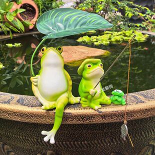 旅行青蛙钓鱼摆件打伞举叶子青蛙垂钓小摆件鱼缸造景布置装饰品