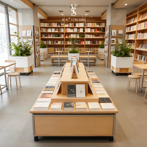 铝型材现代简约储藏书柜海洋板实木图书架商场超市书店展示架桌椅