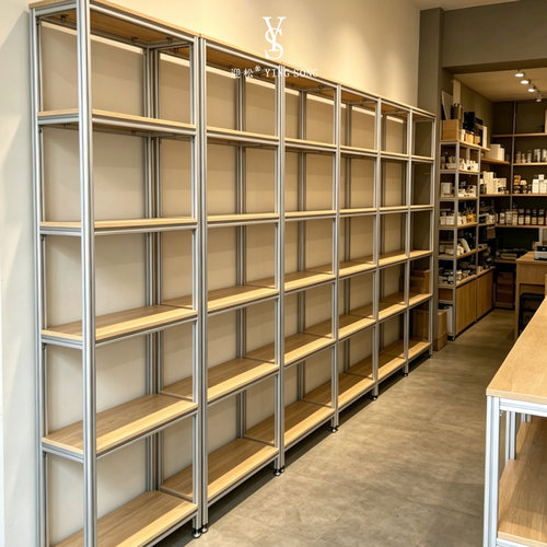 店铺落地陈列货架铝木型材模块化架子精品文具饰品多层商品展示架