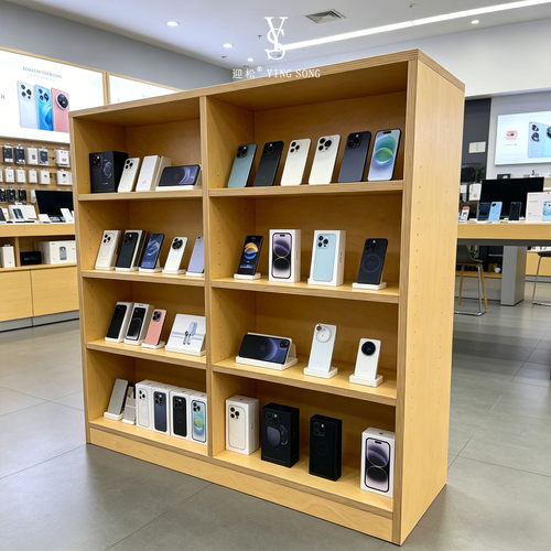 商用型实体店手机样机展示货架数码配件原木多层商用中岛陈列柜子