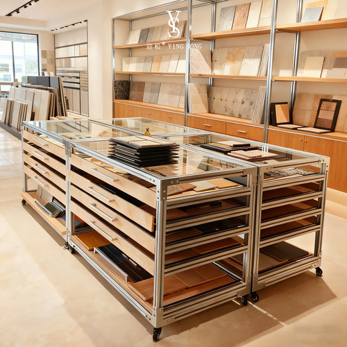 海洋板E0环保多层展示柜可移动带轮抽屉式铝型材储物柜样品展示架