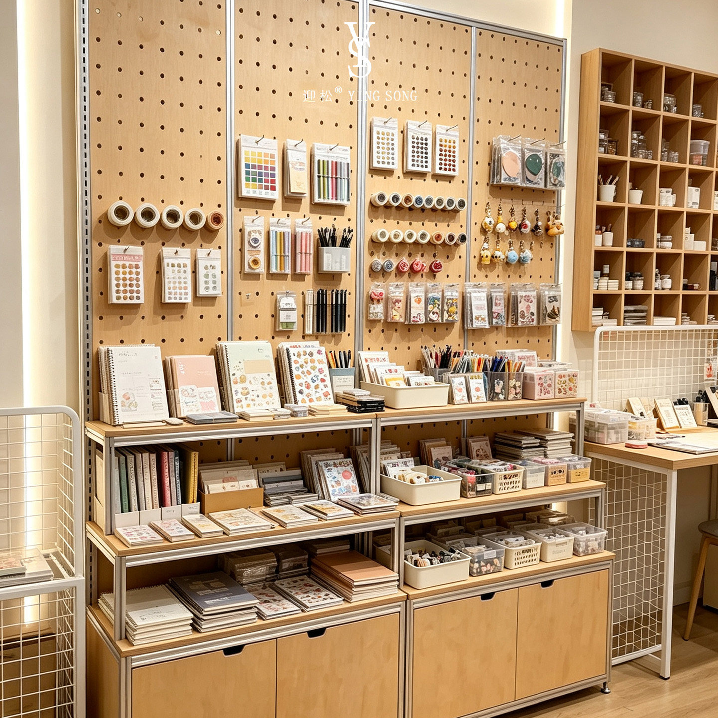 文创店铝型材组合展架洞洞板挂钩展示台手账本文具多层储物陈列柜