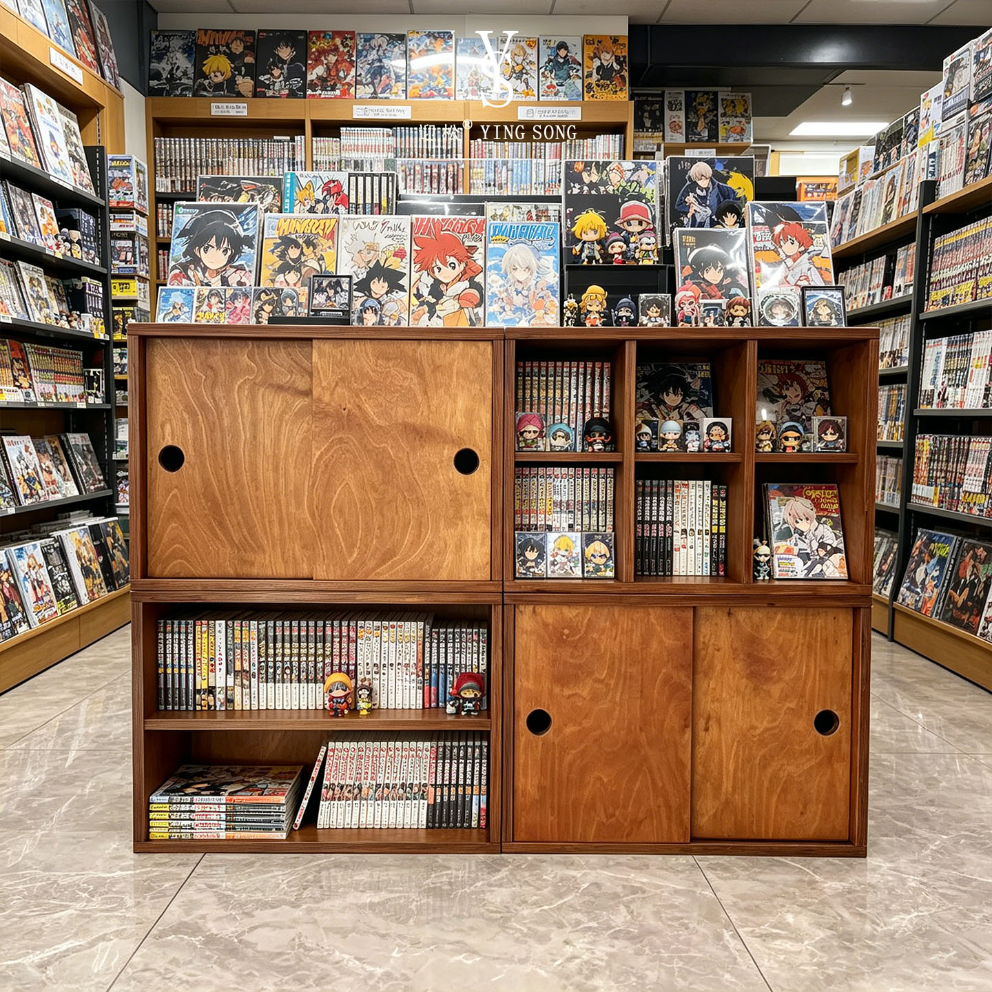 木质推拉门漫画展示柜动漫实体店手办卡牌谷子多层落地商用货架图片