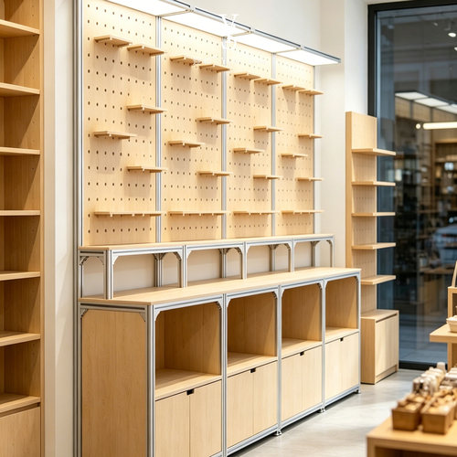铝材模块化铝型材展架店铺多功能洞洞板货架带储物地柜可调节层板
