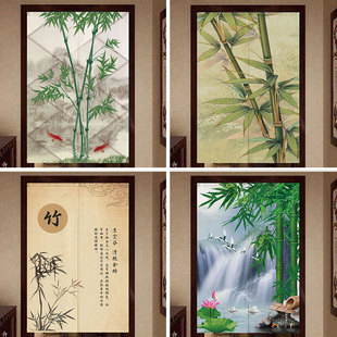 中式 饰风水帘免打孔 竹子布艺门帘厨房隔断半帘 家用卧室洗手间装