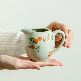 观策器隐草木灰纯手绘柿子耳把公道杯陶瓷防烫茶海办公家用分茶器