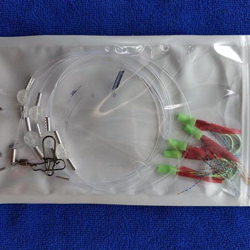 海钓带鱼串钩防咬防缠绕鱼皮串钩仿生鱿鱼船钓路亚饵长柄夜光鱼钩