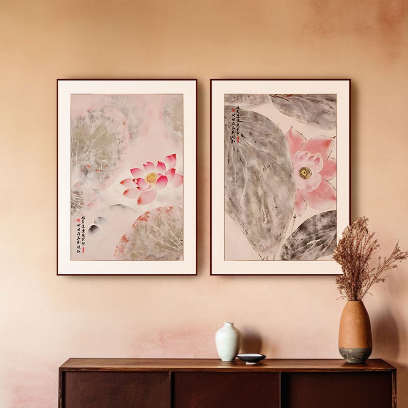 中国风荷花挂画新中式餐厅装饰画水墨国画唯美艺术壁画卧室床头画图片