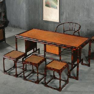 大漆竹编筇竹家具茶几方茶桌椅组合宋式 仿古中式 茶桌茶室茶道家具