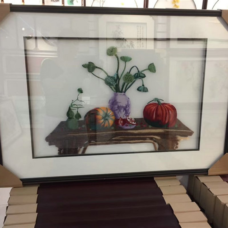 苏州刺绣机绣仿手工餐厅带框成品装饰画挂画透纱丰收年年有余走廊图片
