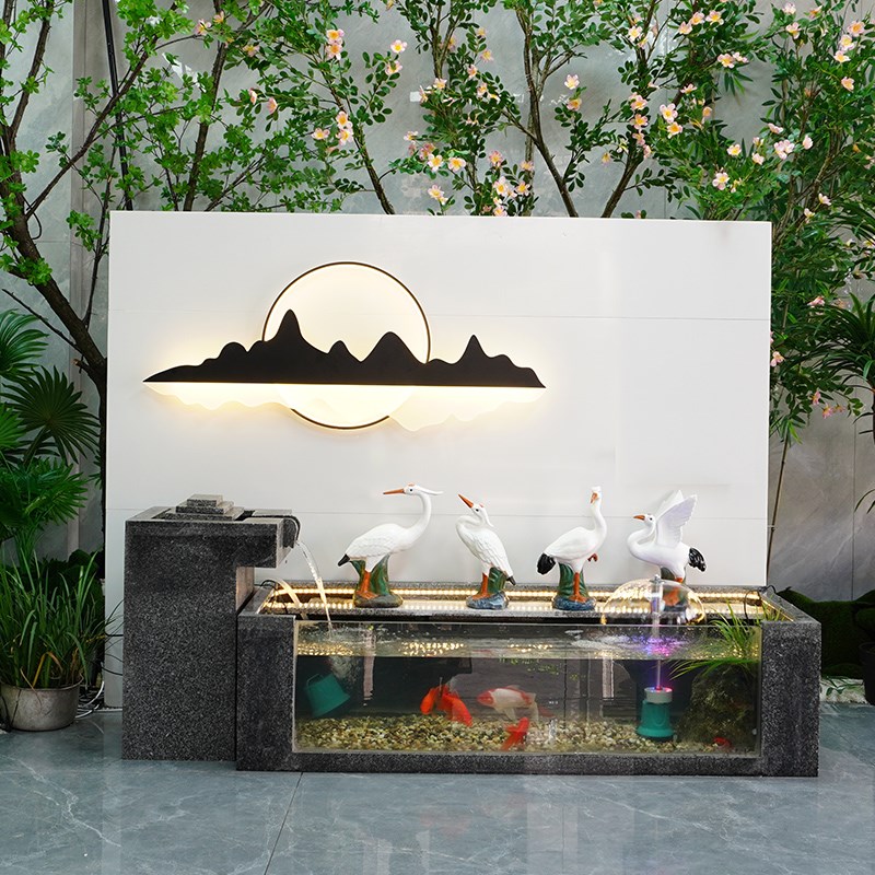 定制户外石材叠水瀑布流水喷泉摆件阳台花园庭院装饰水系成品水景