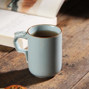 主人杯单杯天青汝窑开片手柄茶杯陶瓷家用个人茶盏功夫茶具品茗杯