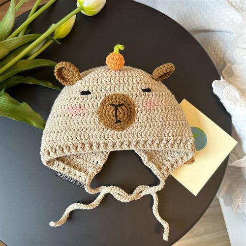 米粒麻麻手工 卡通水豚鼠婴儿鞋帽钩针diy解闷孕期钩针毛线材料包