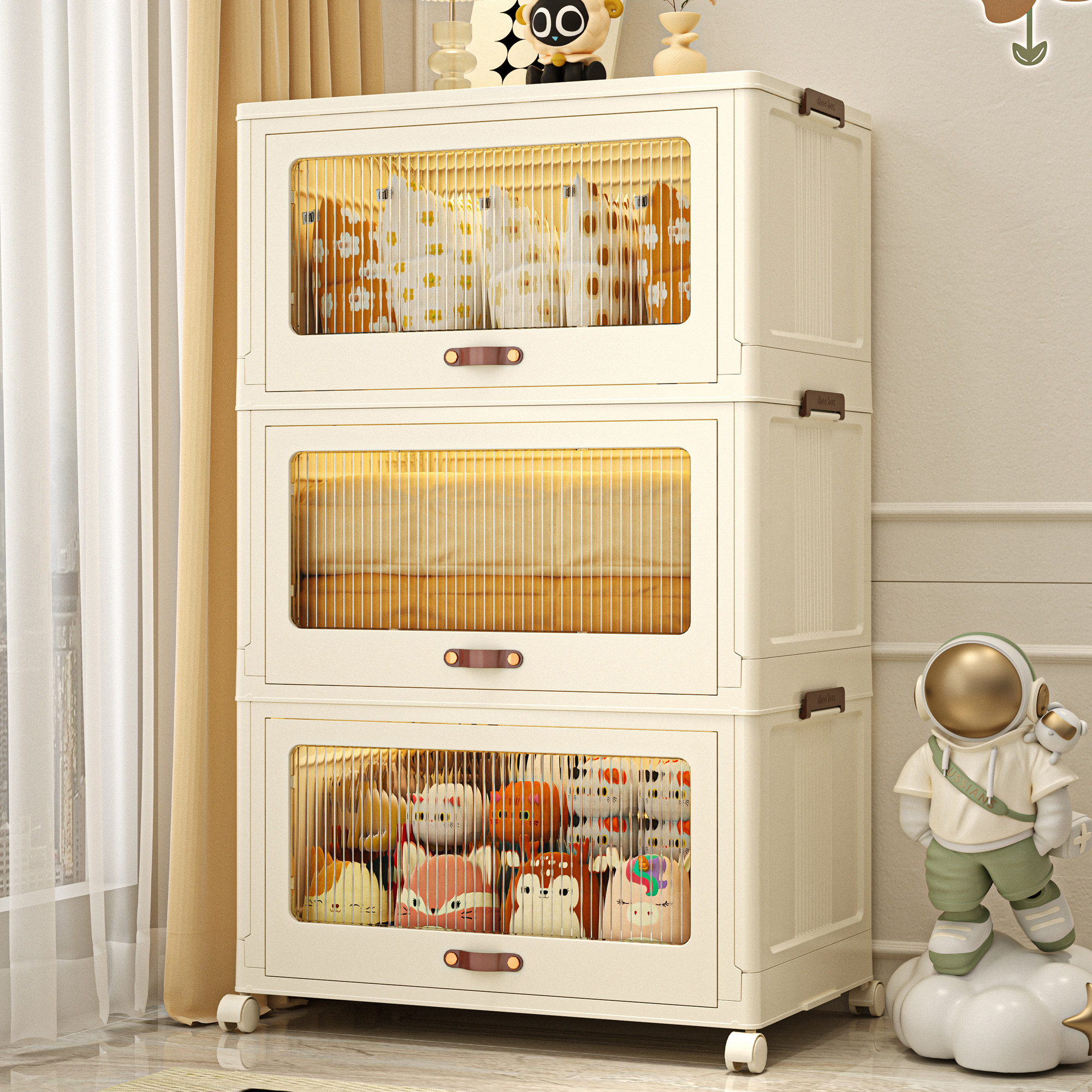 折叠收纳柜抽屉式多层儿童衣柜客厅杂物塑料置物柜子奶油风收纳柜,收纳整理,鞋柜,淘宝优惠券,粉丝福利购,淘宝优惠卷