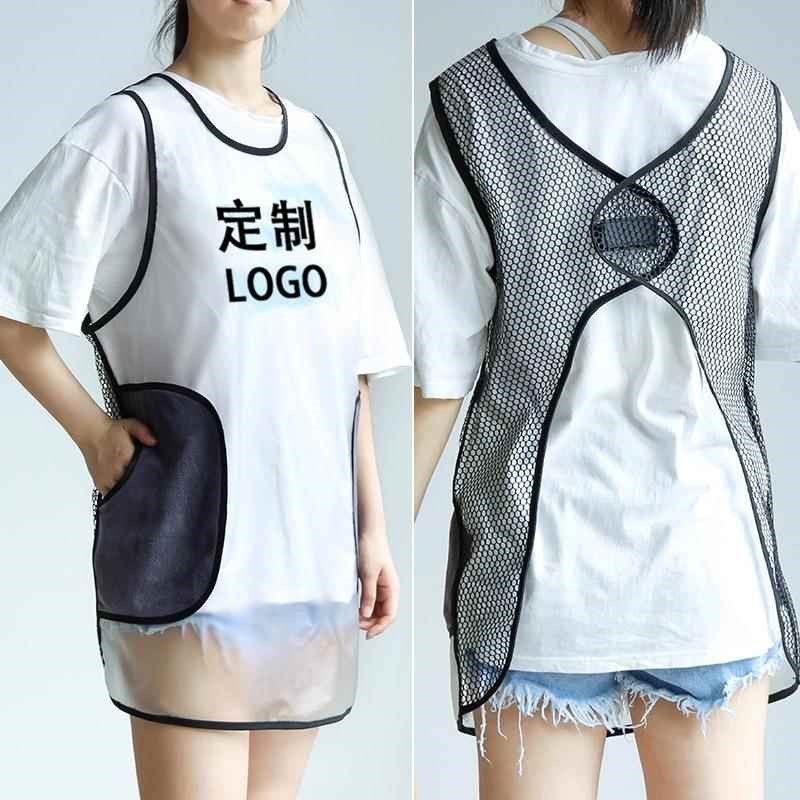 可擦手围裙女家用厨房罩衣夏季防水防油透明宠物店美发工作服logo