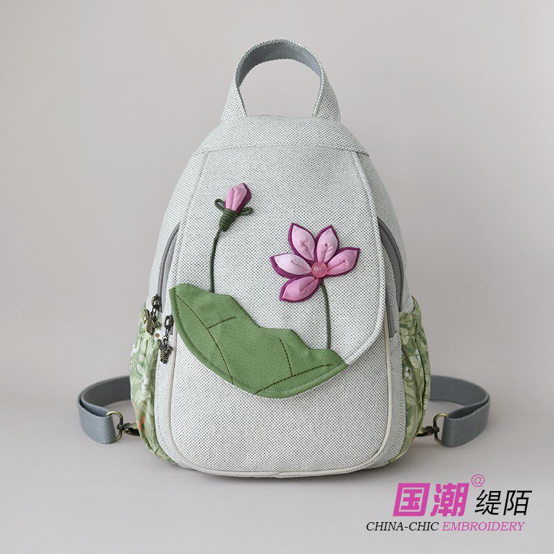双肩包女新款民族风手工布艺花朵包简约百搭休闲小背包胸包女书包