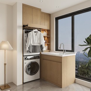 定制洗衣机一体阳台柜小户型洗烘套装组合双机位晾衣架转角洗衣台