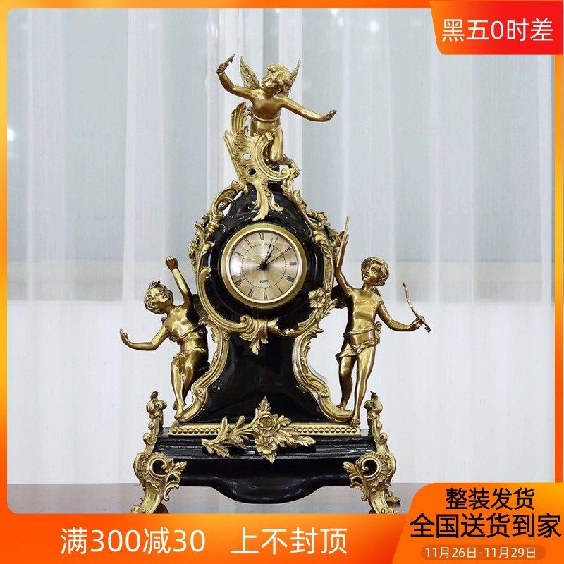 美式黑色陶瓷配铜玄关装饰摆件欧式古典样板台灯烛台座钟装饰品