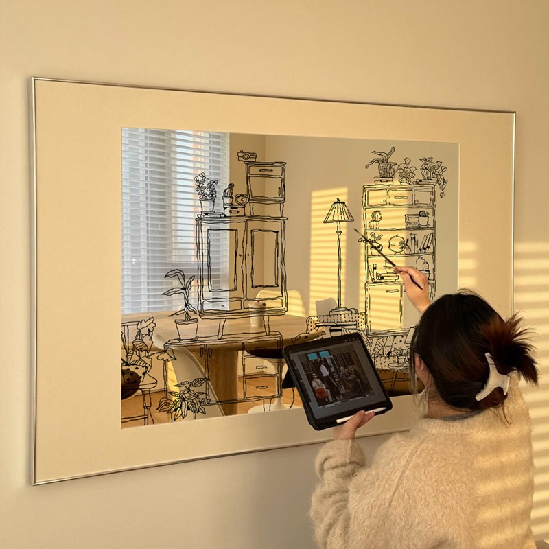 镜子客厅装饰画镜面餐厅挂画饭厅卧室床头画主卧桌面T摆画2025新