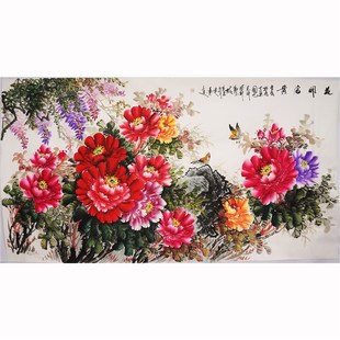 六尺手绘国画牡丹花开富贵写意挂画花鸟画客厅办公室装饰字画0065
