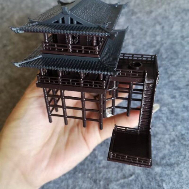 钰书房微景观假山盆景凉亭古建塑料模型双层古楼一套鱼缸水陆缸