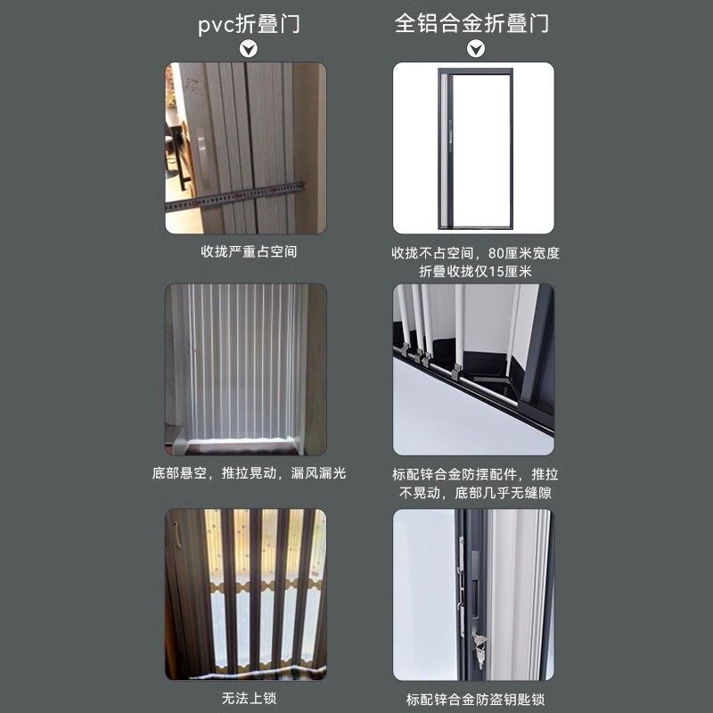 铝合金折叠隔断门推拉隐形隔热防水火F空调房厨房卫生间卧室阳台