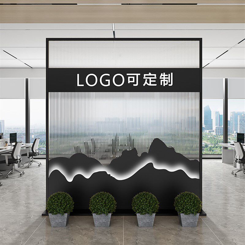 现代铁艺玻璃隔断形象墙入户玄关办公室屏风装饰简约背景墙前台