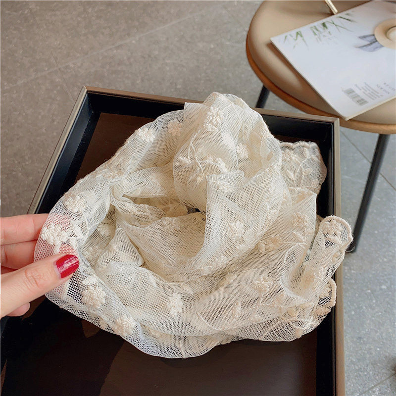 小精致重工刺绣蕾丝绣花长版丝巾小围巾女L春夏季薄款遮阳包头领