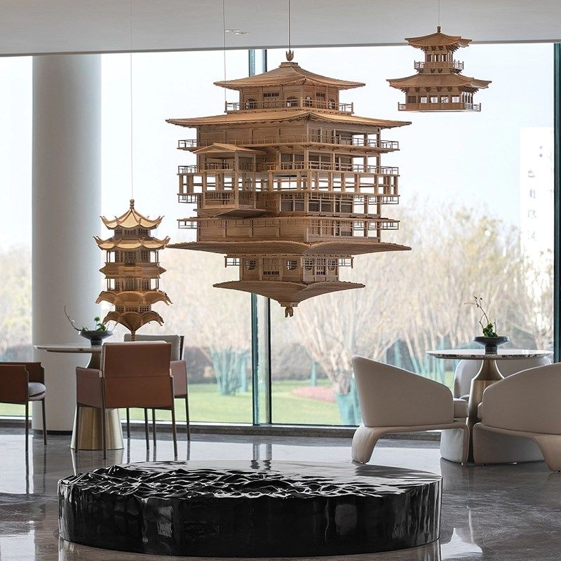 透明亚克力房子模型古建筑雕塑高级仿真阁楼凉亭艺术软装大型摆件