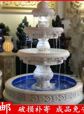 欧式花园大型流水喷泉摆件庭院三层水景装饰室外园林假山造景鱼池
