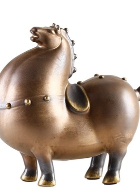 陶瓷彷古金色招财唐马摆件大胖马客厅办公室装饰品马到成功生肖马