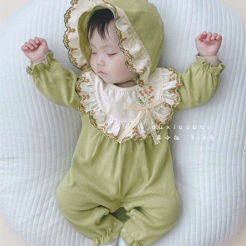 婴儿春夏装哈衣儿童女宝宝可爱连身衣新生儿满月百天超萌公主爬服