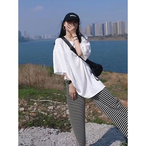 哺乳衣外出辣妈款时尚两件套哺乳t恤松紧阔腿裤套装产后喂奶夏装