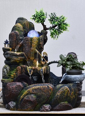 店铺开业礼物品风生水起假山流水喷泉客厅招财水车时来运转摆件