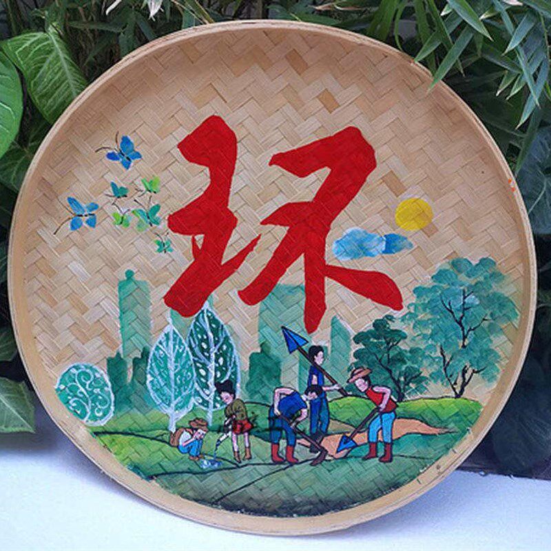 簸箕画美丽乡村文化墙素材学校墙画装饰品手绘竹编U画垃圾分类壁