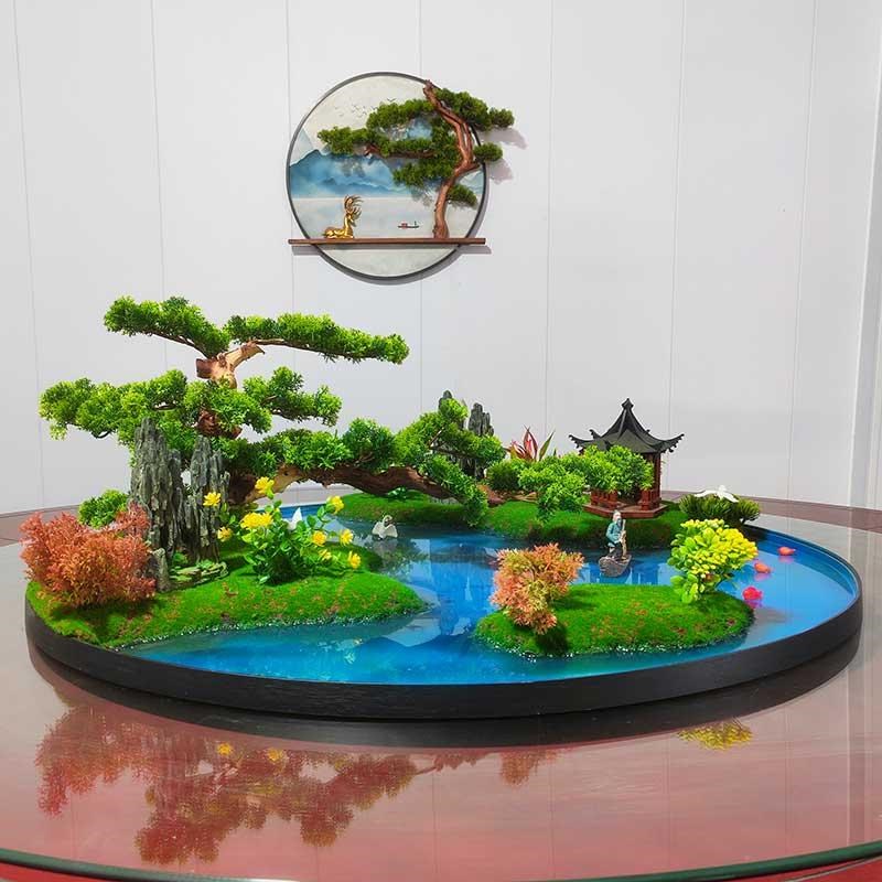大圆桌中间转盘摆件餐桌花摆花高端现代简约餐桌上的假花沙盘盆景
