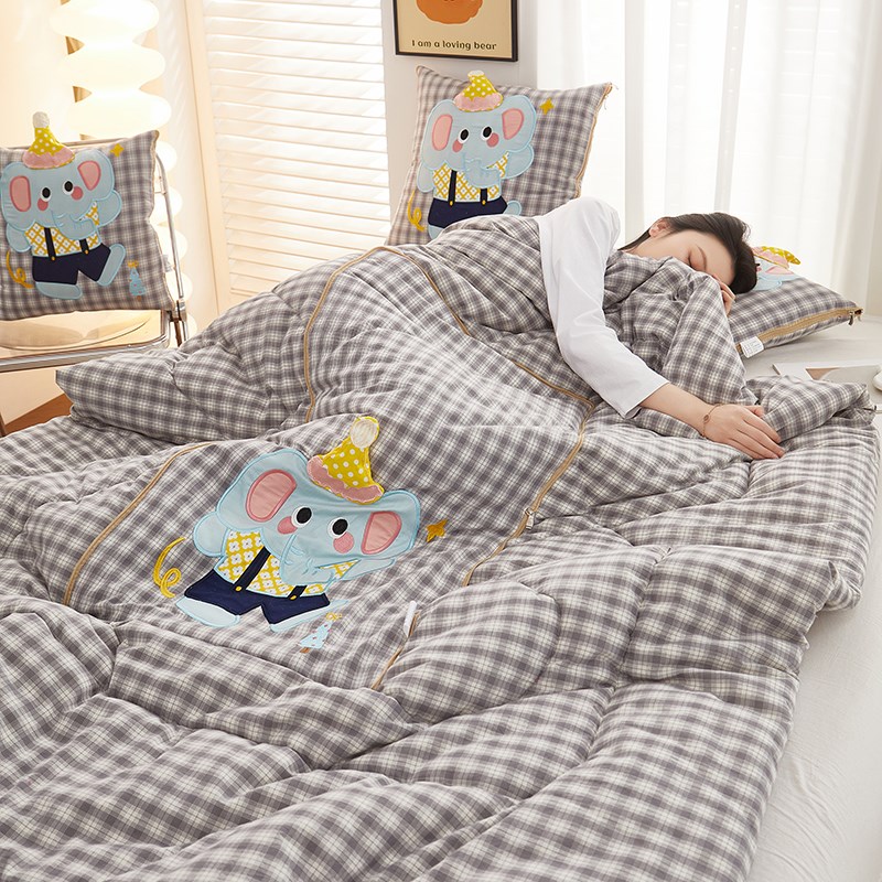 全棉卡通色织抱枕被子两用午休空调被幼儿园学生午睡纯棉夏被靠垫