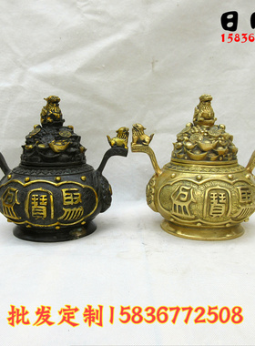 铜器纯铜聚宝盆五路财神存钱罐铜貔貅聚宝盆家居摆件招财