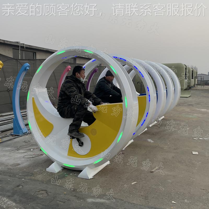 户外锈钢动感骑行23445不单车泉 七彩发光喷单车公园化夜晚亮装置